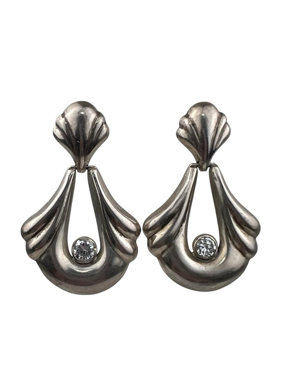 Art Deco Style Sterling Silver Pierced Earrings Dangle